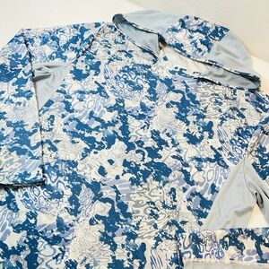 Huk Hoodie Men's Large Blue Camo UPF Performance Fishing Long Sleeve Shirt Sun